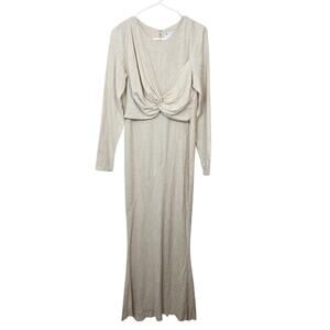 Asos Beige Stone Long Sleeve Bias Twist Front Chambray Maxi Dress Size 6
